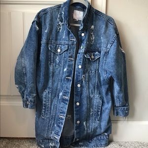 Zara Longline Dark Denim Distressed Jacket